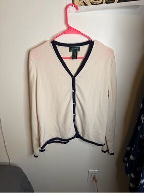 Ralph Lauren Cream Cardigan with Navy Trim